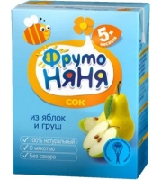 Сок Фрутоняня яблоко с грушей с мякотью с 5 мес., 200мл.