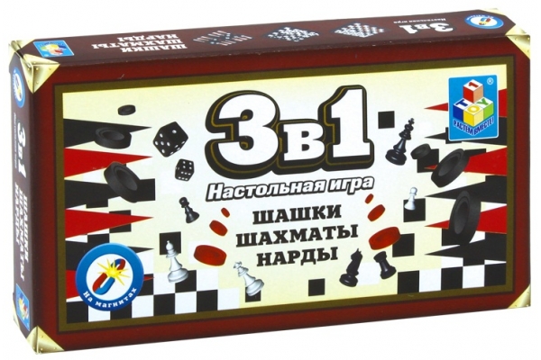 Настольная игра 3 в 1 1toy (шашки+шахматы+нарды)