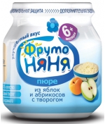 Пюре ФрутоНяня из яблок и абрикосов с творогом 100 г