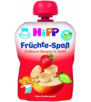 Пюре Hipp Яблоко, клубника, банан с 6 мес 90 гр.