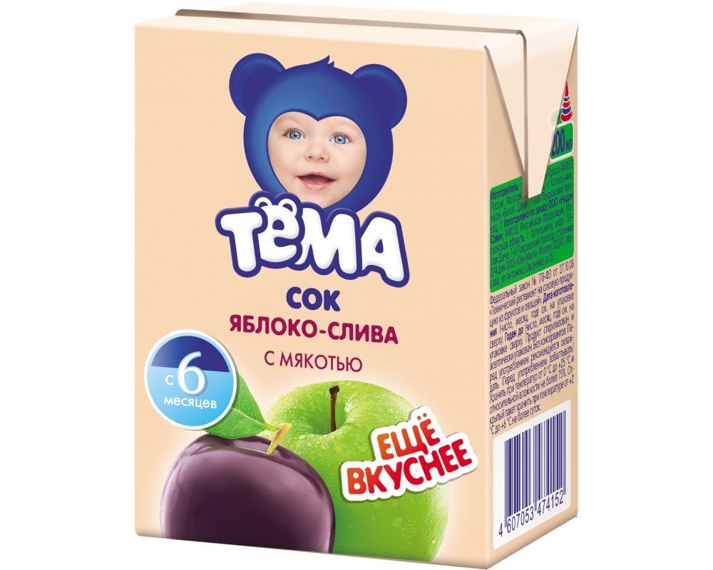 Сок Тема Яблоко со сливой с 6 мес. 200 мл. б/сах.