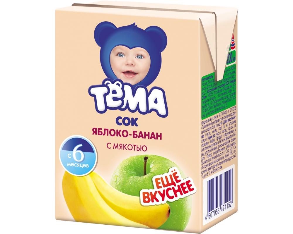 Сок Тема Яблоко с бананом с 6 мес. 200 мл. б/сах.