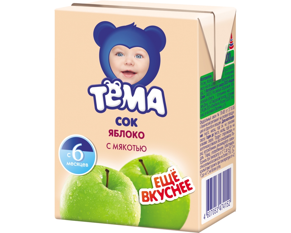 Сок Тема Яблоко с мякотью с 4 мес. 200 мл. б/сах.